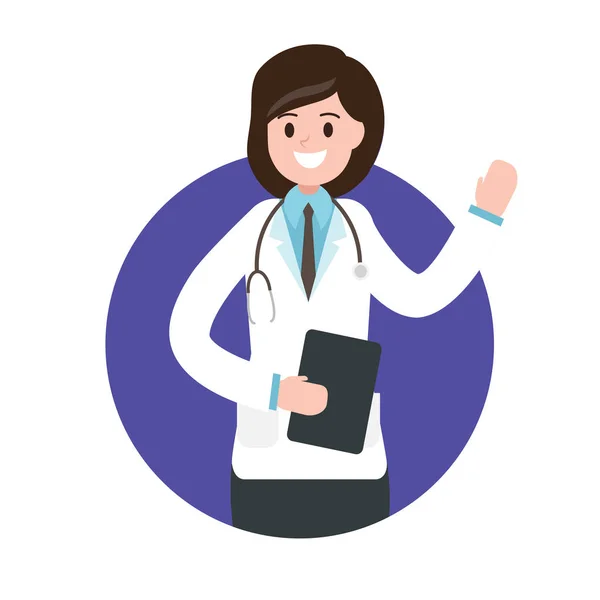 Doctora. avartar, icono de ilustración vectorial. diagnóstico médico profesional y consultor médico . — Vector de stock