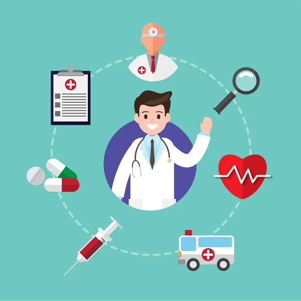 Doctor masculino. ilustración vectorial. diagnóstico de salud y consultor médico. diseño infográfico . — Vector de stock