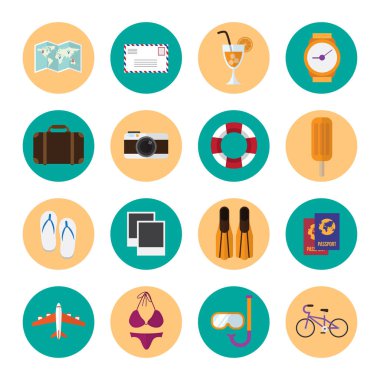 Yaz Icons set. yolculuk ve seyahat tasarım konsepti. vektör çizim.