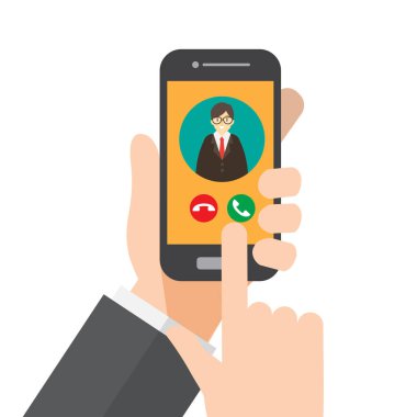 smartphone telefon, zil telefon. el smartphone tutar. vektör çizim.