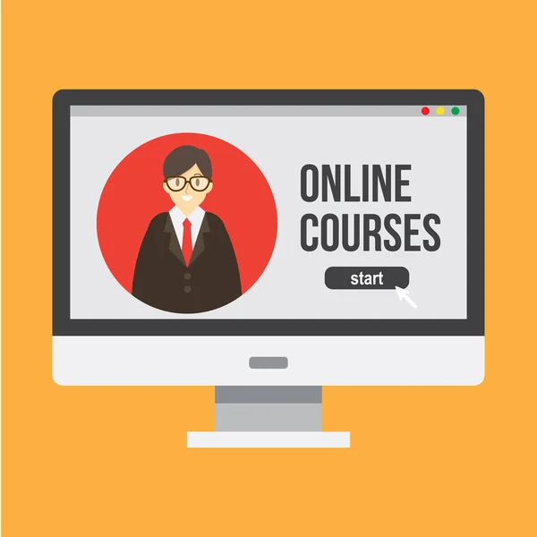 Онлайн-навчання, онлайн-вчитель і консультант. дистанційна освіта. Векторна ілюстрація . — стоковий вектор