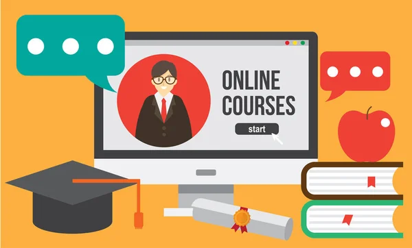 Онлайн-навчання, онлайн-вчитель і консультант. дистанційна освіта. Векторна ілюстрація . — стоковий вектор