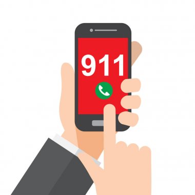 Arama polis, acil durum, ambulans, el tutar smartphone. vektör çizim.