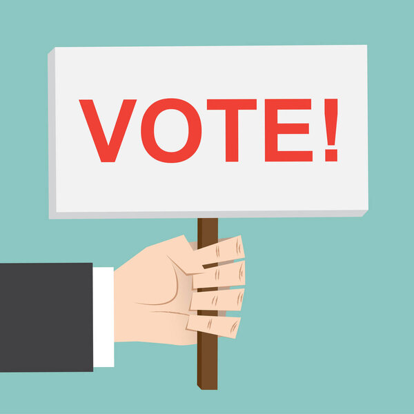 vote , election. hand holds sign. democracy vector illustration.
