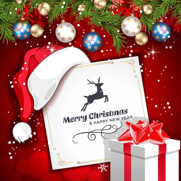 Carte de vœux de Noël vintage vectorielle avec chapeau de Père Noël — Image vectorielle