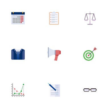 Diyagramı, takvim, hedef ve diğer vektör öğeleri düz. Kariyer düz simgeler kümesi de hedef, belge, görev nesneleri içerir.