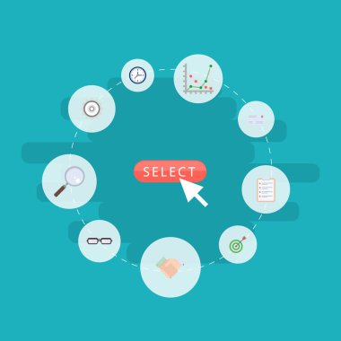 Düz dişli, zarf, hedef ve diğer vektör öğeleri. Kariyer düz simgeler kümesi de el sıkışma, Zoom, zamanlama nesnelerinin içerir.