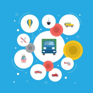 Tekne, helikopter, tramvay ve diğer vektör öğeleri düz. Otomatik düz simgeler kümesi de helikopter, gemi, helikopter nesneleri içerir.