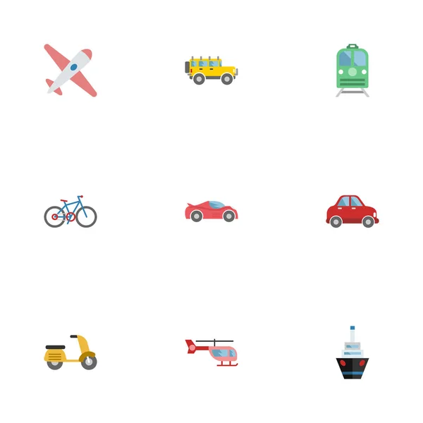 Scooter Datar, Pesawat, Sepeda Dan elemen Vektor lainnya. Set Of Transport Flat Symbols Also Includes Helicopter, Cycle, Suv Objects . - Stok Vektor