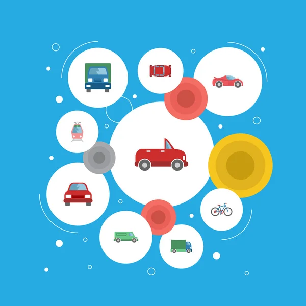 Appartamento Automotive, camion, bicicletta e altri elementi vettoriali. Set di simboli piatti auto comprende anche camion, merci, oggetti camion . — Vettoriale Stock
