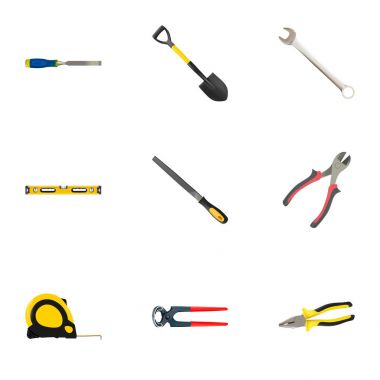 Gerçekçi Spanner, pense, forseps ve diğer vektör öğeleri. İnşaat gerçekçi simgeler kümesi de inşaat, kürek, Emery nesneleri içerir.