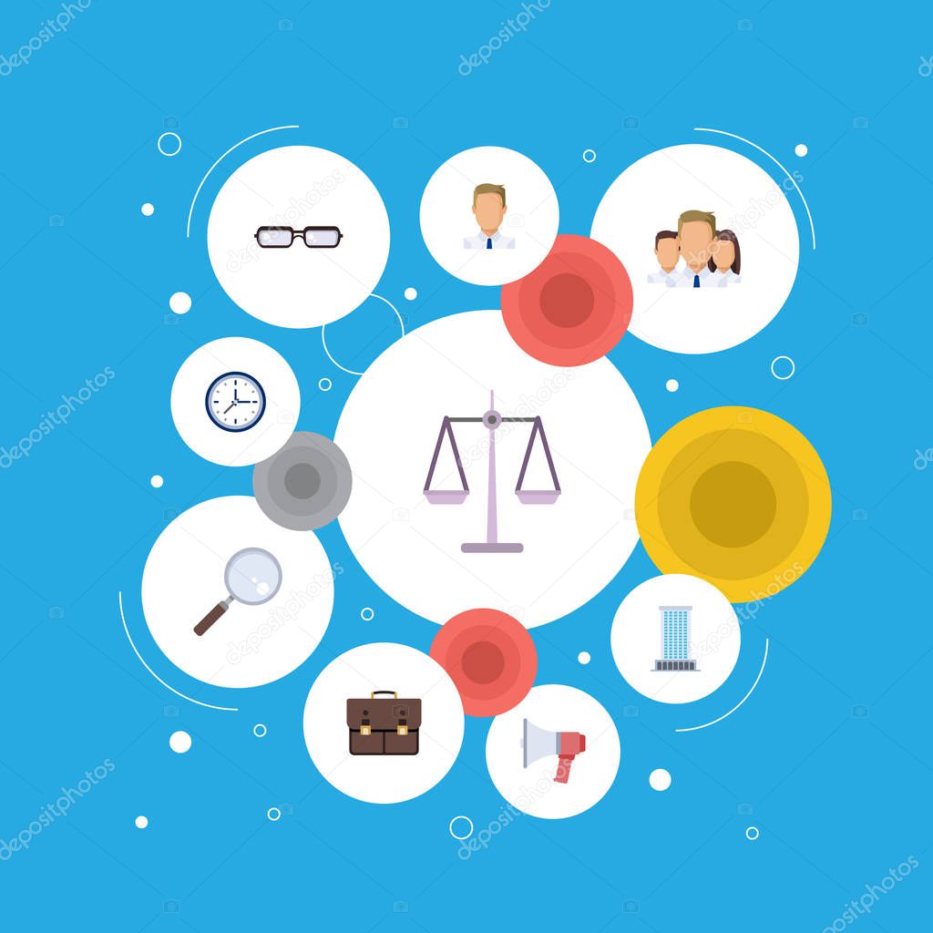 Flat Loudspeaker, Portfolio, Magnifier And Other Vector Elements. Set Of Employment Flat Symbols Also Includes Businessman, Bag, Announcement Objects.