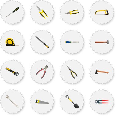 Gerçekçi maşa, Spade, balta ve diğer vektör öğeleri. Kit gerçekçi simgeler kümesi de balta, kesme, Bit nesneleri içerir.