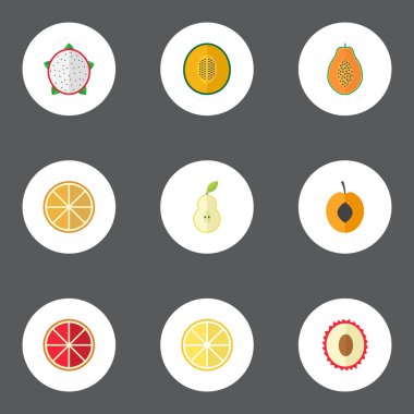 Narenciye, Çin, kavun ve diğer vektör öğeleri düz. Ayrıca papaya, karpuz, kavun nesneleri içeren küme Berry düz sembolleri.