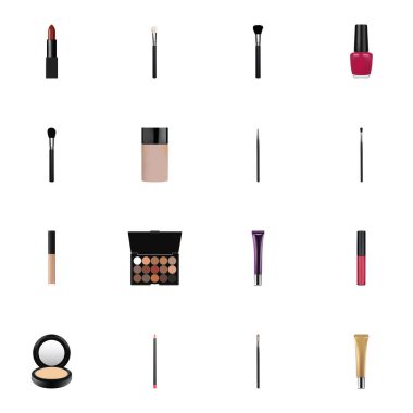 Gerçekçi kaş makyaj aracı, gün Creme, moda ekipman ve diğer vektör öğeleri. Kozmetik gerçekçi simgeler kümesi de nesneleri karıştırma kaş, leke, içerir.