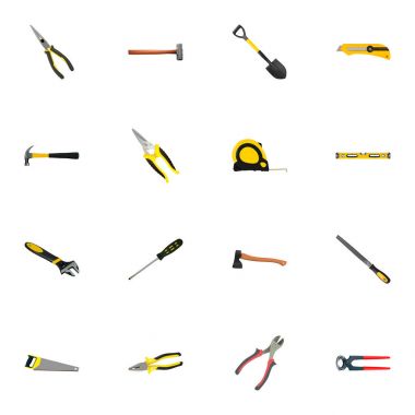 Gerçekçi dönüş-vida, pençe, Tırmığımız ya da diğer vektör öğeleri. Kit gerçekçi simgeler kümesi de içerir Kerpeten, İngiliz anahtarı, Clippers nesneleri.