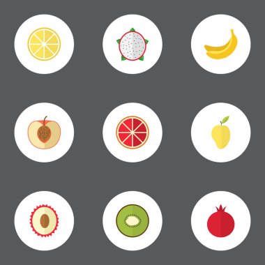 Düz egzotik tatlı, orman meyve, Pitaya ve diğer vektör öğeleri. Meyve düz simgeler kümesi de içerir orman, portakal, granat nesneleri.