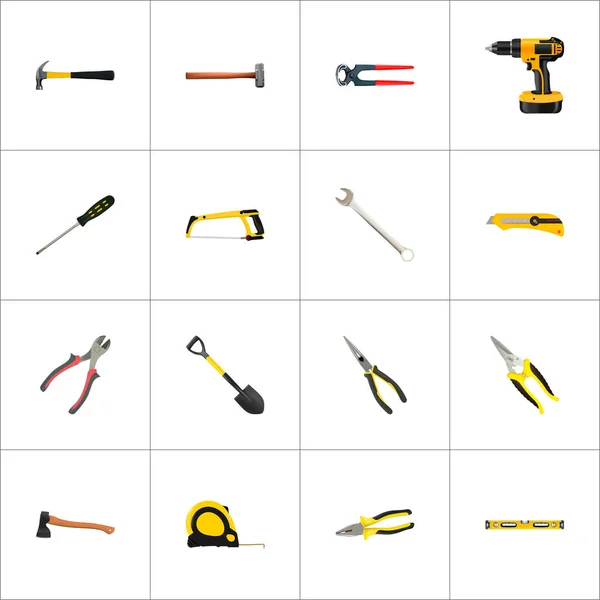 Realistic Nippers, Utility Knife, Turn-Screw And Other Vector Elements. Set Of Instruments Realistic Symbols Also Includes Saw, Hacksaw, Tool Objects. — Stock Vector