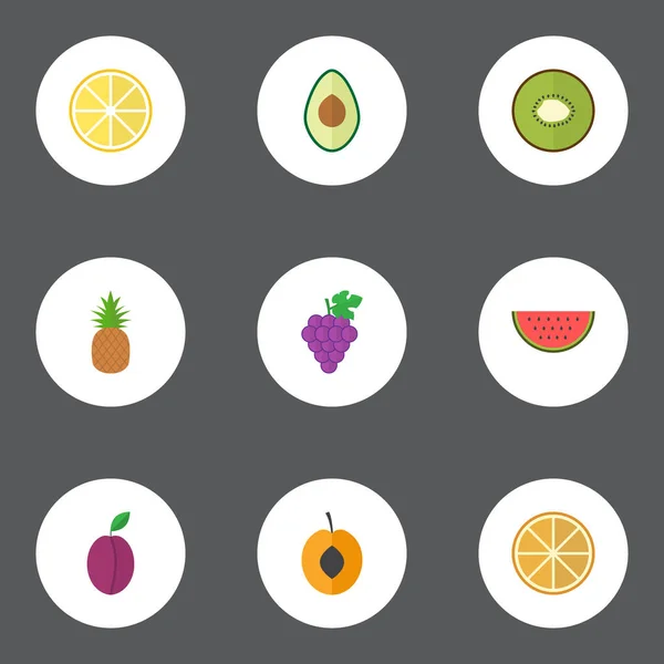 Platt Citrus, nektarin, Ananas och andra Vector-element. Uppsättning av Berry platt symboler ingår även vattenmelon, kluster, citron objekt. — Stock vektor