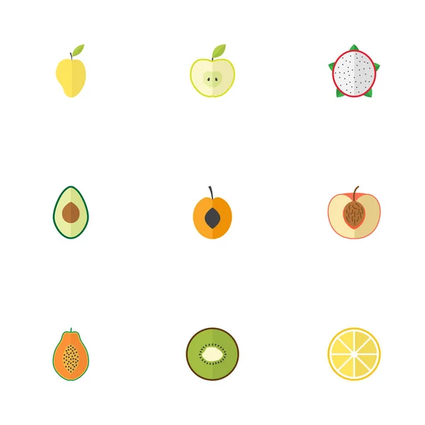 Flat Peach, Pawpaw, Limão e outros elementos vetoriais. Conjunto de símbolos lisos de sobremesa também inclui damasco, abacate, objetos de pata . — Vetor de Stock
