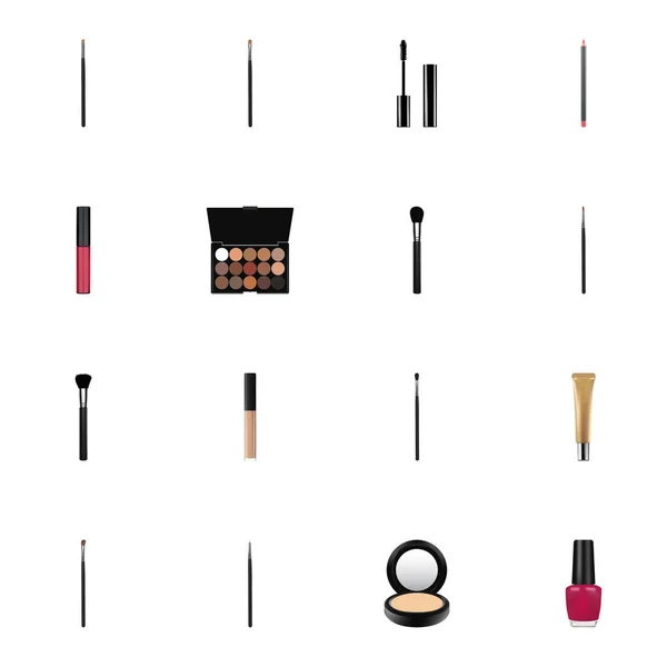 Mancha de labios realista, cubierta, kit de estilo de contorno y otros elementos vectoriales. Set de Cosméticos Símbolos Realistas También Incluye Blusher, Mezcla, Objetos de la Ceja . — Vector de stock