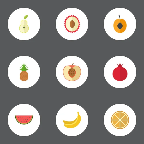 Rebanada plana de melón, ananas, nectarina y otros elementos vectoriales. Set de Símbolos Planos de Postres También Incluye Rebanada, Naranja, Objetos de Piña . — Vector de stock