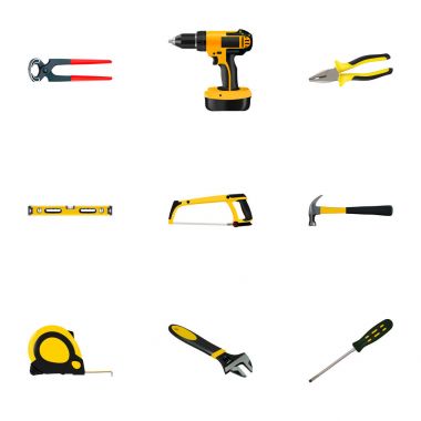 Gerçekçi pençe, İngiliz anahtarı, maşa ve diğer vektör öğeleri. Araçlar gerçekçi simgeler kümesi de aracı, inşaat, teyp nesneleri içerir.