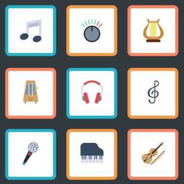 Düz sesi sembolü, lir, Quaver ve diğer vektör öğeleri. Ayrıca Quaver, Octave, Karaoke nesneleri içeren küme müzik düz sembolleri.