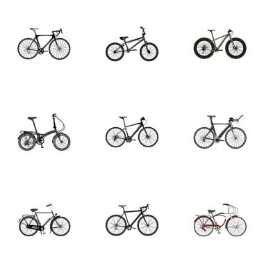 Gerçekçi aşırı bisikleti, hibrid patron, sürme egzersiz ve diğer vektör öğeleri. Bisiklet gerçekçi simgeler kümesi, aynı zamanda eğitim, motor, aşırı nesneleri içerir.