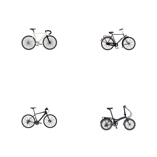 Realistic Folding Sport-Cycle, Road Velocity, Hybrid Velocipede And Other Vector Elements. Set Of Bicycle Realistic Symbols Also Includes Bike, Training, Folding Objects. — Stock Vector