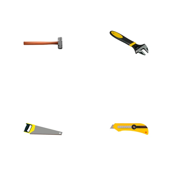 Couteau de papeterie réaliste, scie à métaux, poignée Hit éléments vectoriels. Ensemble de symboles réalistes Kit comprend également scie, papeterie, objets de coupe . — Image vectorielle