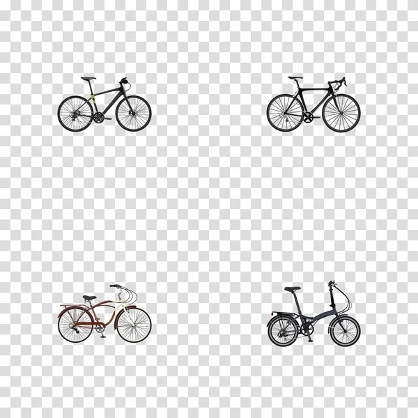 Realistic Journey Bike, Exercise Riding, Hybrid Velocipede and Other Vector Elements. Набор реалистичных символов образа жизни также включает в себя дорогу, круиз, гибридные объекты . — стоковый вектор