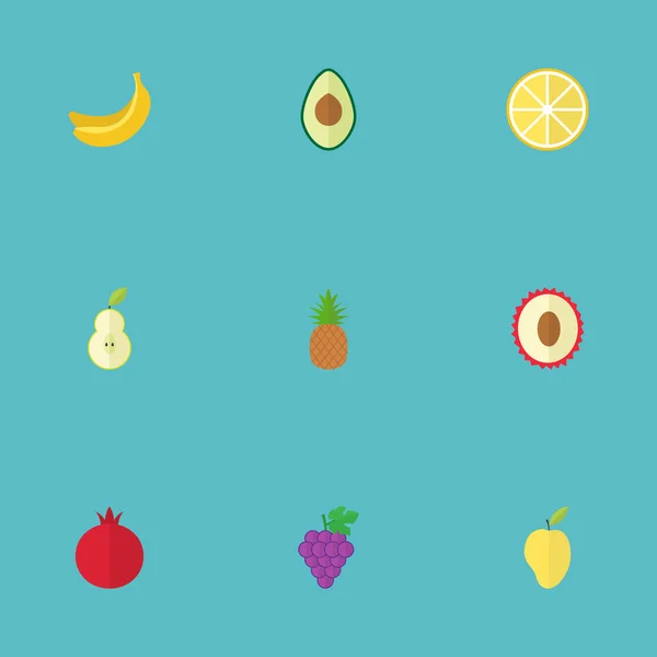 Duquesa plana, cal, Litchi y otros elementos vectoriales. Set de Símbolos Planos de Postres También Incluye Uva, Pera, Objetos de Plátano . — Vector de stock