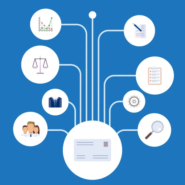 Diagrama plano, lista de tarefas, Cogwheel e outros elementos vetoriais. Conjunto de símbolos planos de emprego também inclui estatísticas, unidade, objetos de gerente . —  Vetores de Stock