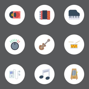 Akustik, ritim hareket, sesi sembolü ve diğer vektör öğeleri düz. Müzik düz simgeler kümesi de ritim, sembol, Octave nesneleri içerir.