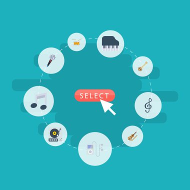 Karaoke, pikap, Octave klavye ve diğer vektör öğeleri düz. Melodi düz simgeler kümesi de içerir döner, Quaver, nota anahtarı nesneler.