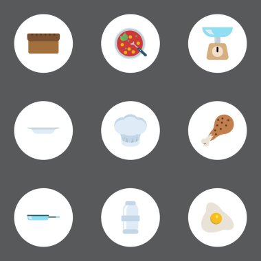 Omlet, et suyu, yemek ve diğer vektör öğeleri düz. Mutfak düz simgeler kümesi de bacak, Dishware, çanak nesneleri içerir.
