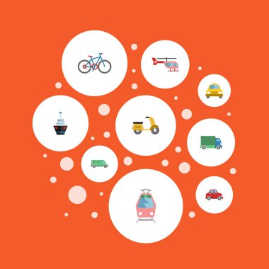 Kamyon, Araba, Bisiklet ve diğer vektör öğeleri düz. Taşıma düz simgeler kümesi de içerir nakliye, Moped, nesneleri döngüsü.