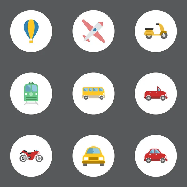 Aeromobili piatti, trasporti, scooter e altri elementi vettoriali. Set di simboli piatti di trasporto comprende anche cielo, treno, oggetti moto . — Vettoriale Stock