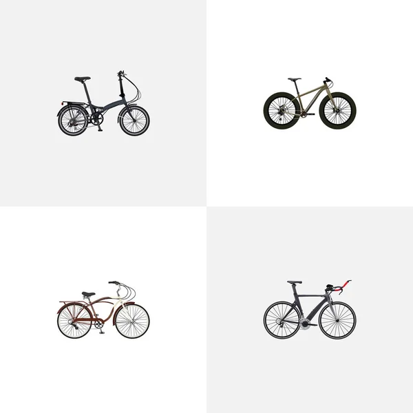 Realistisches BMX, Reiserad, Wettbewerbsrad und andere Vektor-Elemente. Set von Fahrrad realistischen Symbolen umfasst auch Triathlon, Kreuzfahrt, Fahrrad-Objekte. — Stockvektor