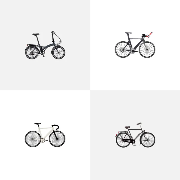 Realistische Wettbewerbsfahrräder, Straßengeschwindigkeiten, Trainingsfahrzeuge und andere Vektorelemente. Set von Fahrrad realistischen Symbolen enthält auch holländisch, Fahrrad, Fahrrad-Objekte. — Stockvektor