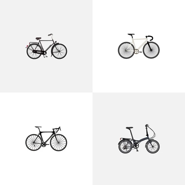 현실적인 접는 스포츠-사이클, 운동 승마, 훈련 차량 및 다른 벡터 요소. 자전거 현실적인 상징의 세트도 폴딩도, 자전거 개체 포함. — 스톡 벡터