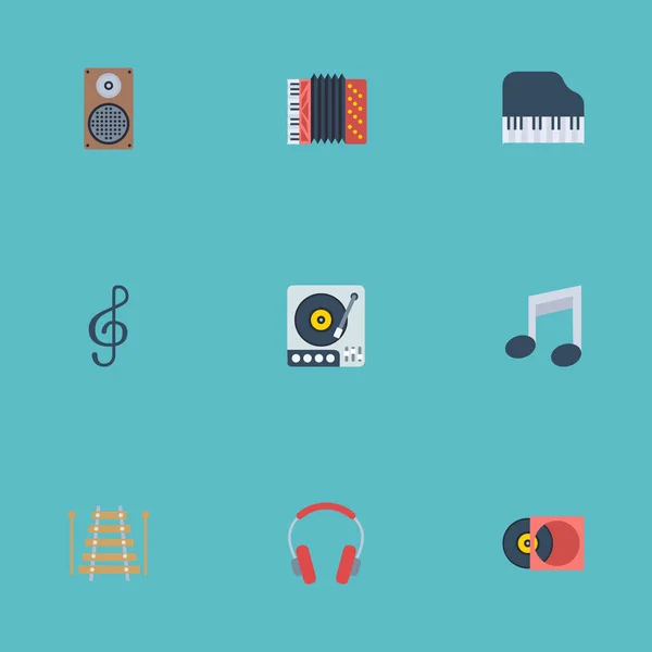 Flat Harmonica, Musical Instrument, Retro Disc and Other Vector Elements. Set Of Melody Flat Symbols Also Instrument, Headphones, Retro Objects . — стоковый вектор