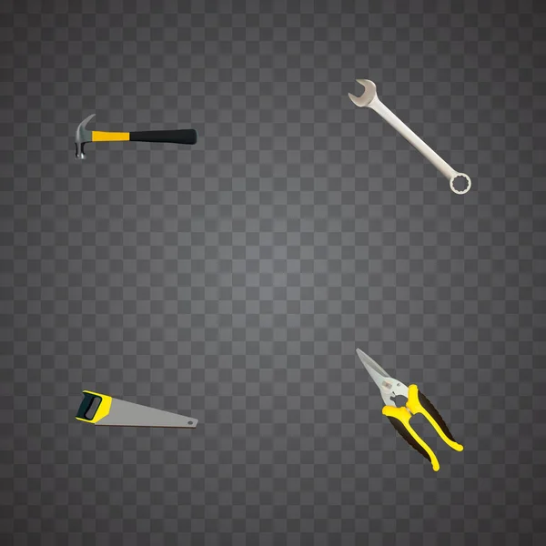 Spanner realista, garra, tijeras y otros elementos vectoriales. Conjunto de herramientas Símbolos realistas también incluye aserradero, garra, objetos de sierra . — Vector de stock