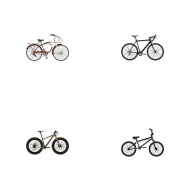 Gerçekçi yolculuk bisiklet, Cyclocross sürücü, Bmx ve diğer vektör öğeleri. Bisiklet gerçekçi simgeler kümesi de içerir bisiklet, aşırı, Bmx nesneleri.