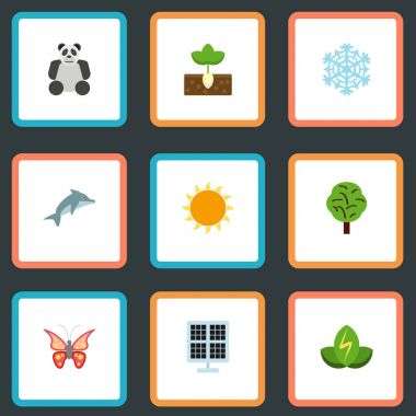 Düz güneş güç, Çin ayı, güzellik böcek ve diğer vektör öğeleri. Çevre düz simgeler kümesi de yunus, neşeli, böcek nesneleri içerir.