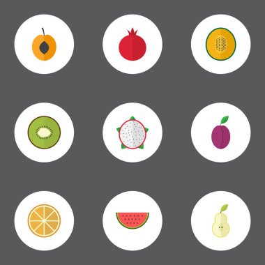 Narenciye, kavun, Pitaya ve diğer vektör öğeleri düz. Tatlı düz simgeler kümesi de içerir Garnet, karpuz, nar nesneleri.