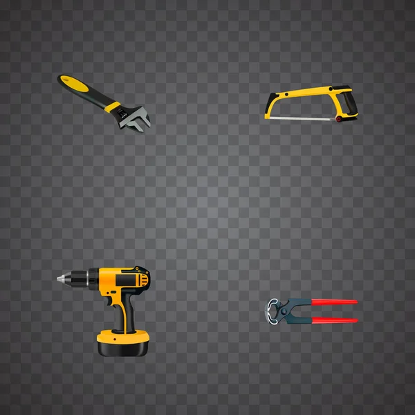 Realistic Arm-Saw, Tongs, Wrench And Other Vector Elements. Set Of Instruments Realistic Symbols Also Includes Saw, Electric Screwdriver, Tool Objects. — Stock Vector