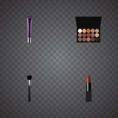 Gerçekçi çok renkli palet, pomad, gün Creme ve diğer vektör öğeleri. Kozmetik gerçekçi simgeler kümesi de içerir Püskül, pomad, Creme nesneleri.