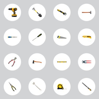 Gerçekçi kalemtıraş, İngiliz anahtarı, uzunluğu rulet ve diğer vektör öğeleri. Araçlar gerçekçi simgeler kümesi de içerir balta, marangoz, kerpeten nesneleri.